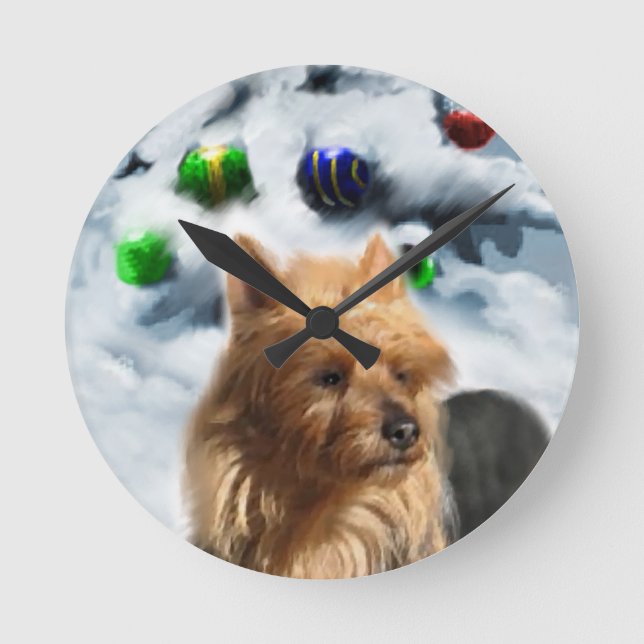 Australian Terrier Christmas Round Clock (Front)
