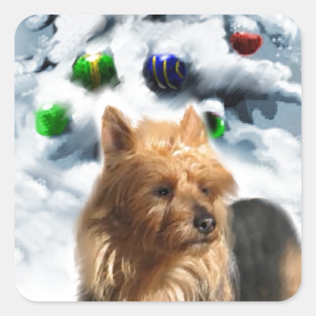 Australian Terrier Christmas Square Sticker (Front)