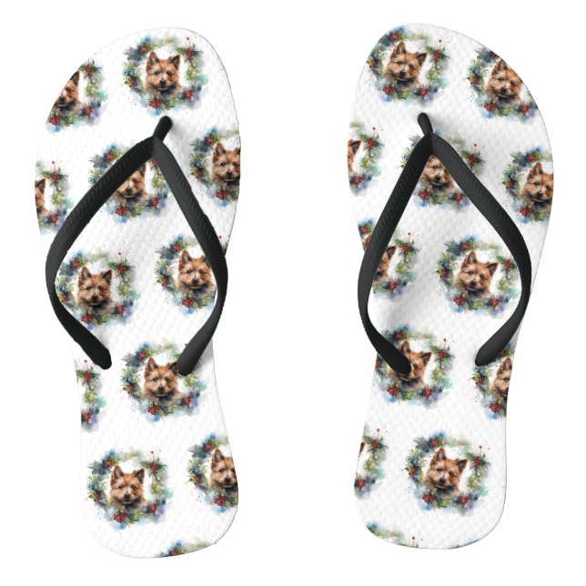 Australian Terrier Christmas Wreath Festive Pup  Flip Flops (Footbed)