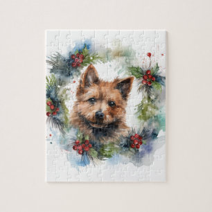 Australian Terrier Christmas Wreath Festive Pup Jigsaw Puzzle