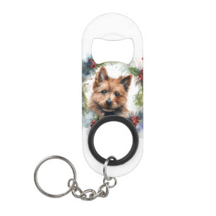 Australian Terrier Christmas Wreath Festive Pup Keychain Bottle Opener