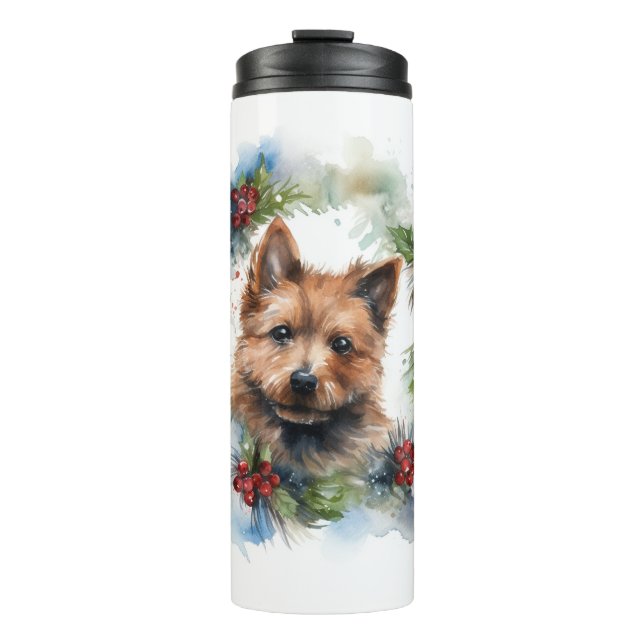 Australian Terrier Christmas Wreath Festive Pup  Thermal Tumbler (Front)