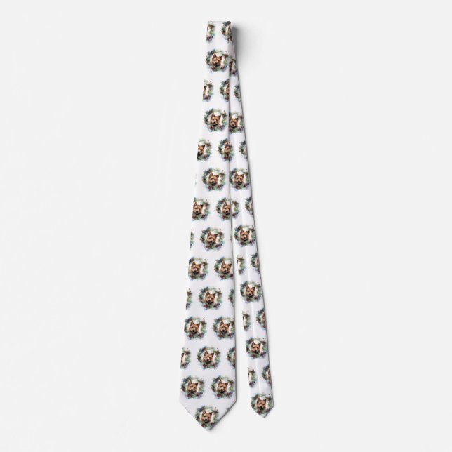 Australian Terrier Christmas Wreath Festive Pup  Tie (Front)