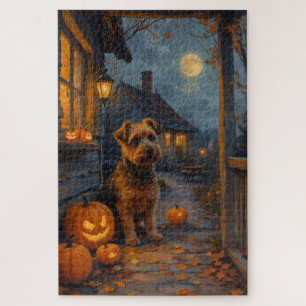 Australian Terrier Cozy Halloween Porch Art Jigsaw Puzzle