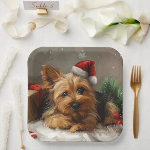 Australian Terrier Dog Christmas Festive Paper Plate