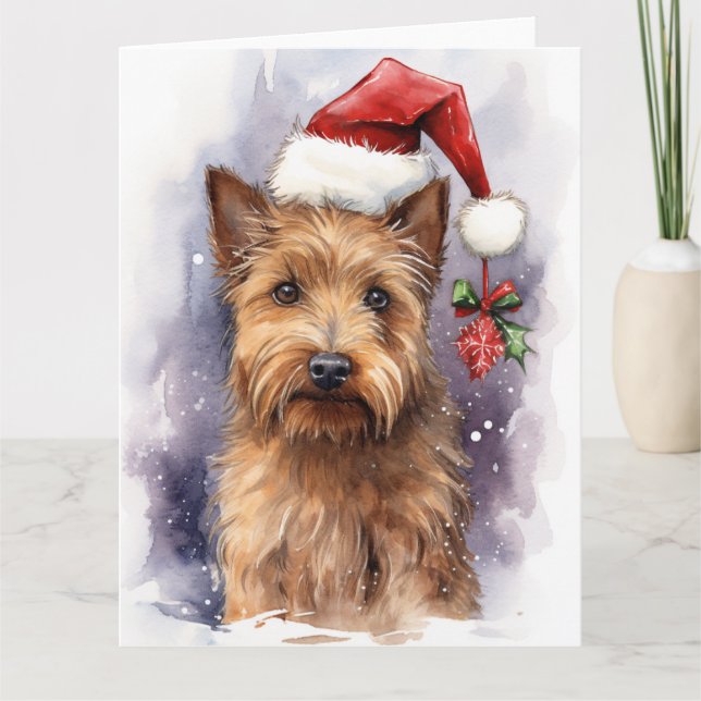 Australian Terrier Dog Christmas Santa Paws Card (Front)