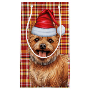 Australian Terrier Dog Holiday Plaid Christmas Small Gift Bag