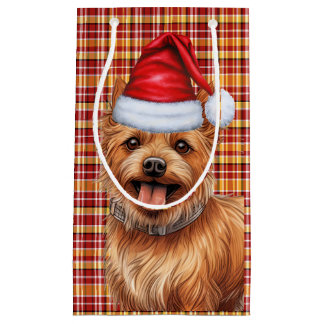 Australian Terrier Dog Holiday Plaid Christmas Small Gift Bag