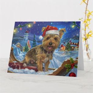 Australian Terrier Dog in Sleigh Snow Christmas Card