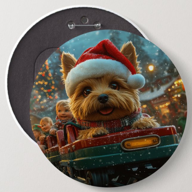 Australian Terrier Dog Roller Coaster Christmas 6 Inch Round Button (Front & Back)