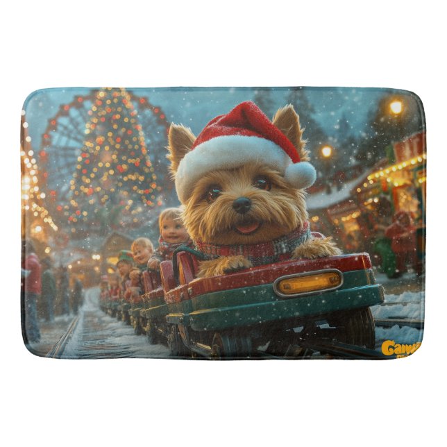 Australian Terrier Dog Roller Coaster Christmas Bath Mat (Front)