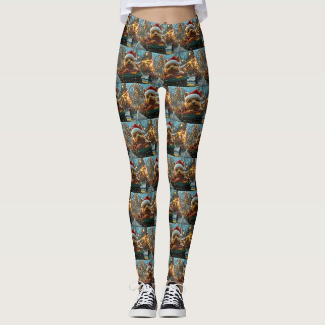 Australian Terrier Dog Roller Coaster Christmas Leggings (Front)