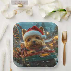 Australian Terrier Dog Roller Coaster Christmas Paper Plate