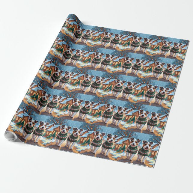 Australian Terrier Dogs Christmas Snow Holiday Wrapping Paper (Unrolled)
