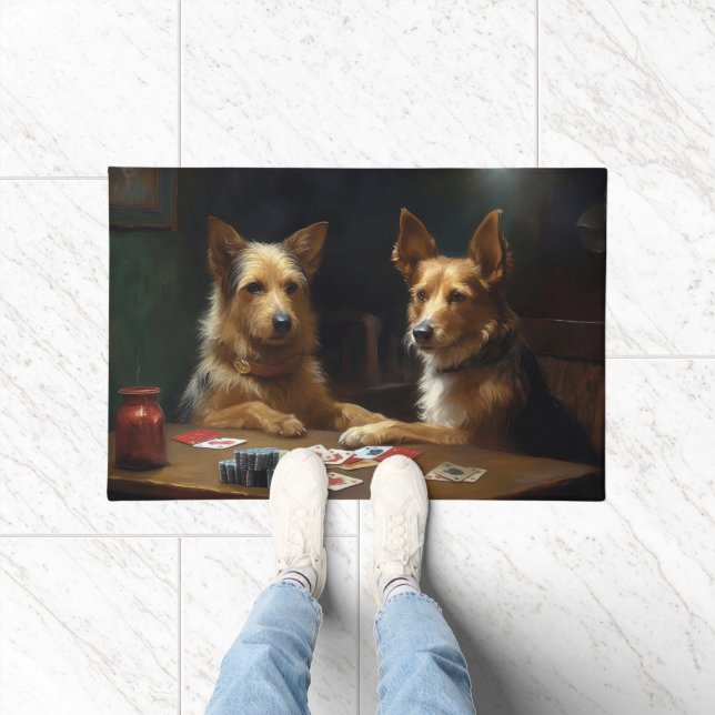 Australian Terrier Dogs Playing Poker Art Doormat (Indoor)