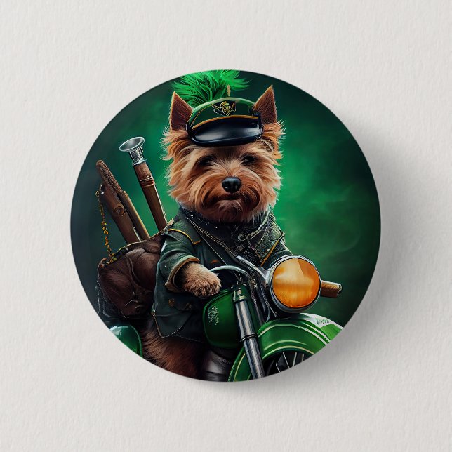 Australian Terrier driving bike St. Patrick's Day 2 Inch Round Button (Front)