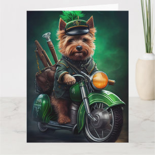 Australian Terrier driving bike St. Patrick's Day Card