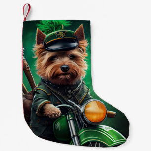 Australian Terrier driving bike St. Patrick's Day Small Christmas Stocking