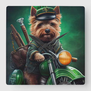 Australian Terrier driving bike St. Patrick's Day Square Wall Clock