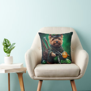 Australian Terrier driving bike St. Patrick's Day Throw Pillow