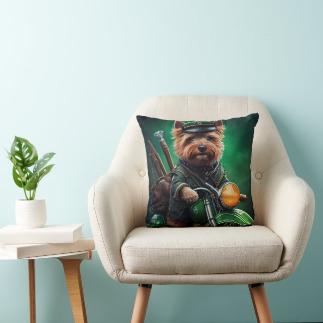 Australian Terrier driving bike St. Patrick's Day Throw Pillow (Chair)