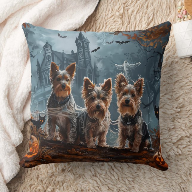 Australian Terrier Halloween Night Doggy Delight Throw Pillow (Blanket)