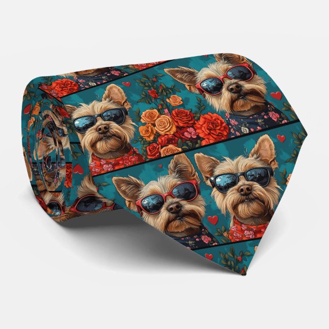 Australian Terrier Heart Roses Valentine's Day Tie (Rolled)