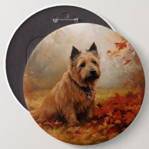 Australian Terrier in Autumn Leaves Fall Inspire 6 Inch Round Button