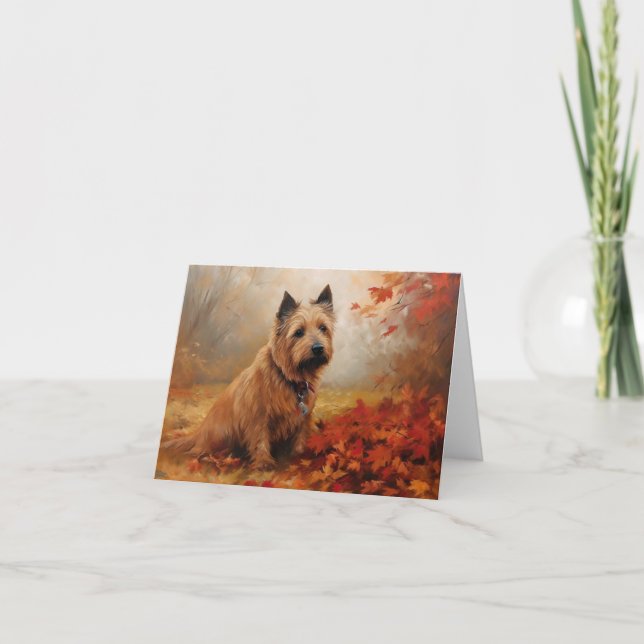 Australian Terrier in Autumn Leaves Fall Inspire Card (Front)