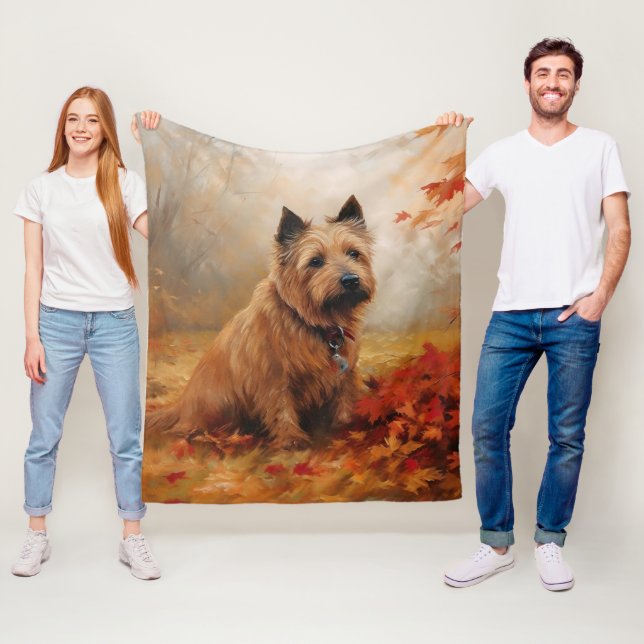 Australian Terrier in Autumn Leaves Fall Inspire Fleece Blanket (In Situ)