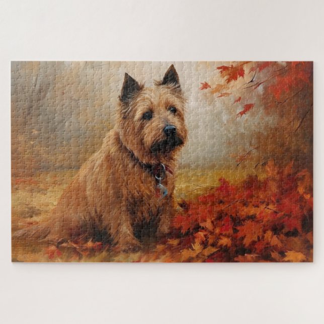Australian Terrier in Autumn Leaves Fall Inspire Jigsaw Puzzle (Horizontal)