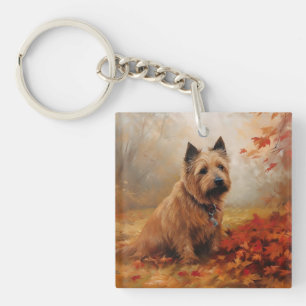 Australian Terrier in Autumn Leaves Fall Inspire Keychain