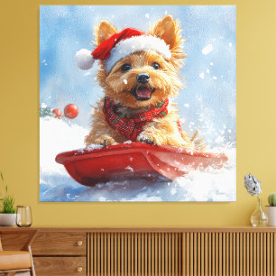 Australian Terrier in Sledge Let it Snow Christmas Canvas Print