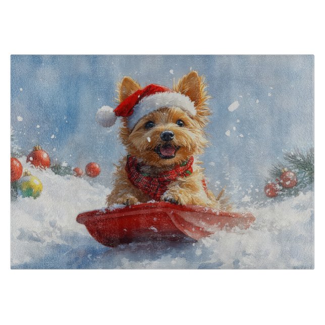 Australian Terrier in Sledge Let it Snow Christmas Cutting Board (Front)