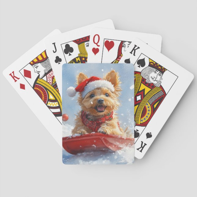 Australian Terrier in Sledge Let it Snow Christmas Playing Cards (Back)
