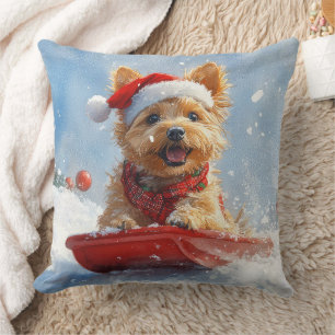 Australian Terrier in Sledge Let it Snow Christmas Throw Pillow