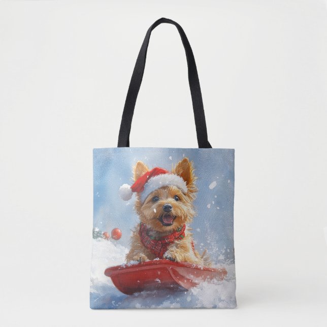 Australian Terrier in Sledge Let it Snow Christmas Tote Bag (Front)
