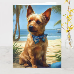 Australian Terrier On Beach dog lover summer gift Card