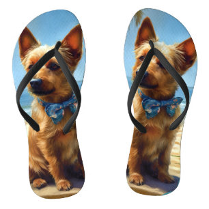 Australian Terrier On Beach dog lover summer gift Flip Flops