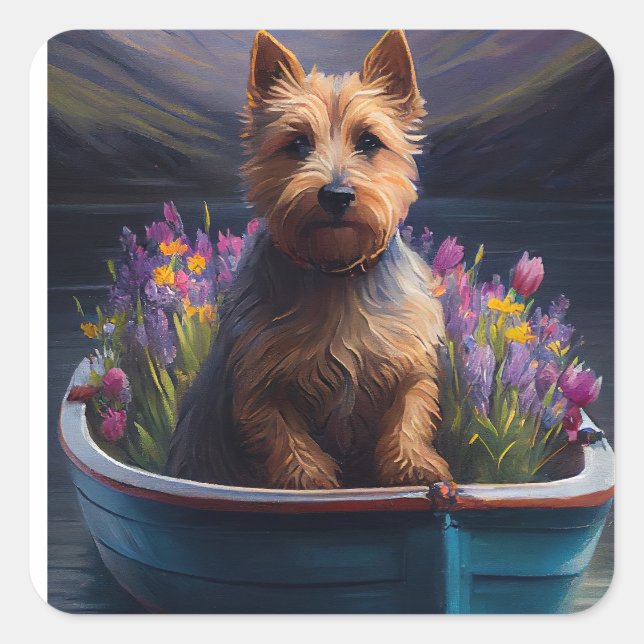 Australian Terrier on Paddle: A Scenic Adventure Square Sticker (Front)
