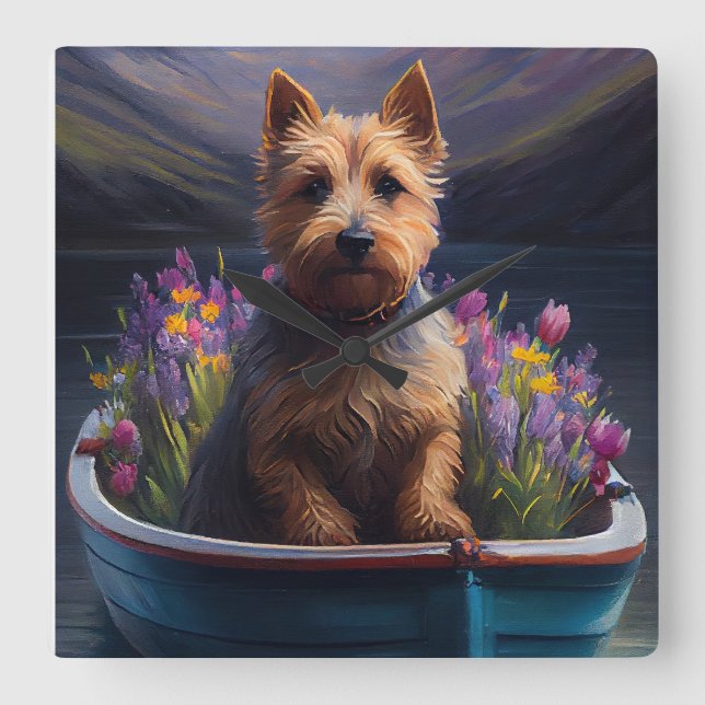 Australian Terrier on Paddle: A Scenic Adventure Square Wall Clock (Front)