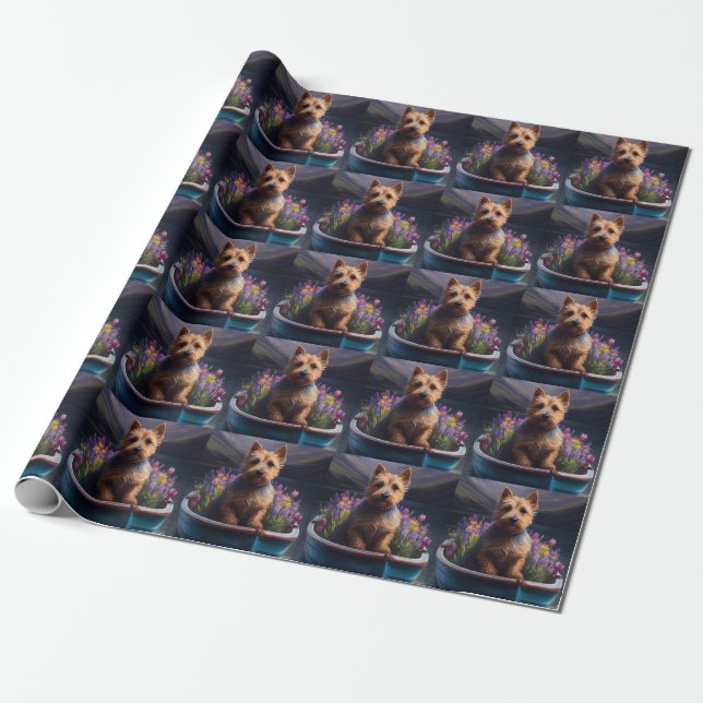 Australian Terrier on Paddle: A Scenic Adventure Wrapping Paper (Unrolled)