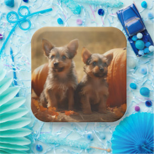 Australian Terrier Puppy Autumn Delight Pumpkin Paper Plate
