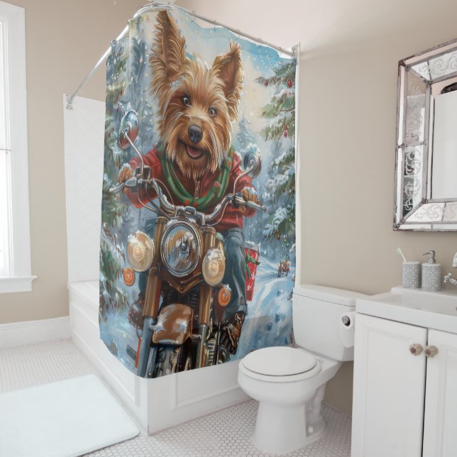Australian Terrier Riding Motorcycle Christmas (In Situ)