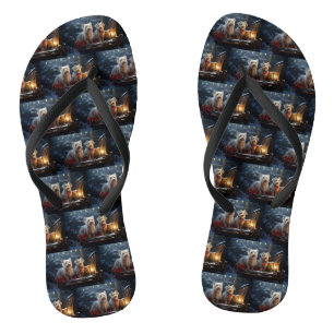 Australian Terrier Snowy Sleigh Christmas Decor  Flip Flops