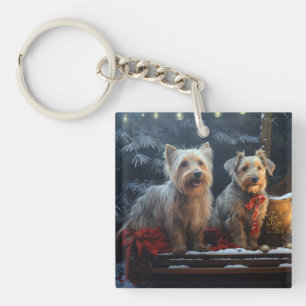 Australian Terrier Snowy Sleigh Christmas Decor Keychain