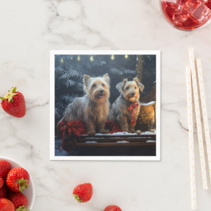 Australian Terrier Snowy Sleigh Christmas Decor  Napkin