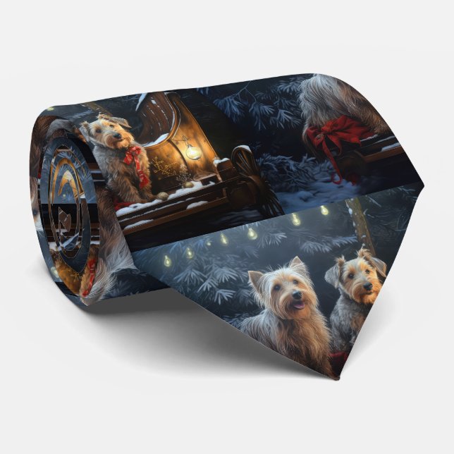 Australian Terrier Snowy Sleigh Christmas Decor  Tie (Rolled)