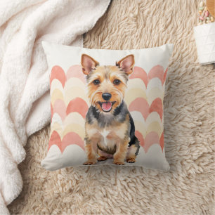 Australian Terrier Watercolor Scallop Pattern Art Throw Pillow