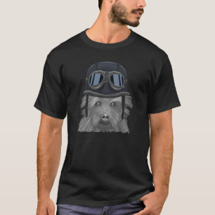 Australian Terrier Wearing Vintage Motorcycle Helm T-Shirt